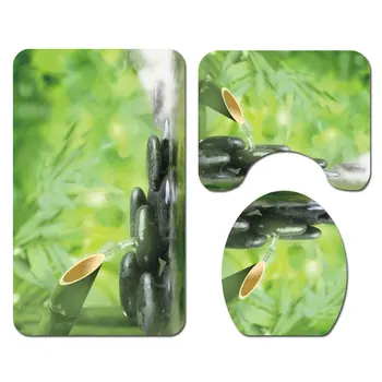 Žalia Bambuko Modelis Audinio Dušo Užuolaidos Vandens Lašai Zen Akmenys, Vonios Uždanga, Neslidžia Kilimai Vonios Užuolaidos Kilimėlis Rinkinys