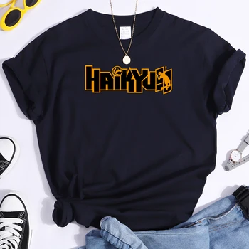 Anime Haikyuu T-Shirt Moterims, Vintažinės Spausdinimo Tee Drabužių Mados Negabaritinių Streetwear O-Kaklo Trumpomis Rankovėmis Marškinėliai Topai Moterų