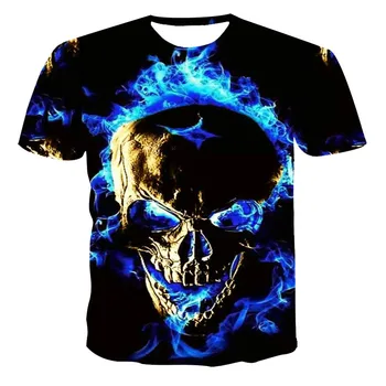 Mados vasaros T-shirt vyrai 2021 3D kaukolė spausdinti vyriški T-shirt kvėpuojantis streetwear susiuvimo spausdinimo T-shirt vyrai