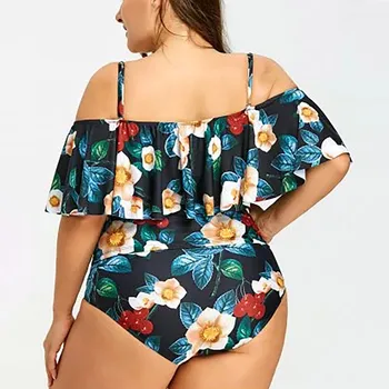 Seksualus Bikini 2021 Moterų Plius Dydžio Vieno Peties Spausdintų Lapų Bikini Komplektas, Push-Up Pad Maudymosi Kostiumėlis Beach Suknelė, Sijonas Rinkinys Moterims