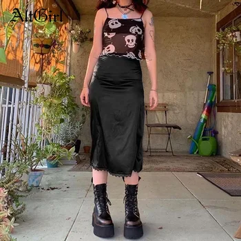 AltGirl Harajuku Gothic Punk Sijonas Moterims Streetwear Pastelinių Emo Goth Alt Nėrinių Apdaila Aukšto Liemens Sijonas Y2k Tamsiai Akademinės Bendruomenės Satino Sijonas