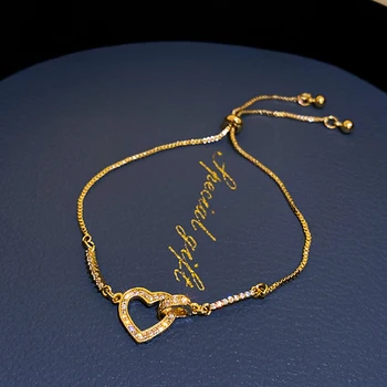 Madingo Dizaino 14 KARATŲ tikro Aukso Širdies Formos Kristalų, Apyrankės Moterims korėjos bižuterijos Žavesio Blizga AAA Cirkonis Vestuves