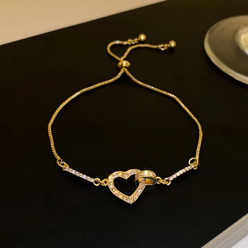 Madingo Dizaino 14 KARATŲ tikro Aukso Širdies Formos Kristalų, Apyrankės Moterims korėjos bižuterijos Žavesio Blizga AAA Cirkonis Vestuves