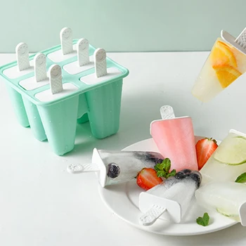 6 Ertmių Silikono Popsicle Ledų Pelėsių Bpa-free Daugkartinio naudojimo Ledo Formų Popsicle Maker Rinkiniai Dideli Namų 