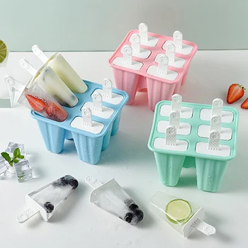 6 Ertmių Silikono Popsicle Ledų Pelėsių Bpa-free Daugkartinio naudojimo Ledo Formų Popsicle Maker Rinkiniai Dideli Namų 
