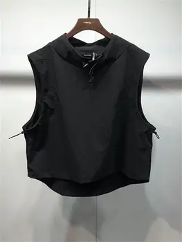 Originalus tamsiai juoda laisvas Megztinis mados prekės ženklo stovėti apykaklės, rankovių vest vyrų Harajuku stilius universalus trumpą ne geležies viršų