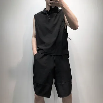 Originalus tamsiai juoda laisvas Megztinis mados prekės ženklo stovėti apykaklės, rankovių vest vyrų Harajuku stilius universalus trumpą ne geležies viršų