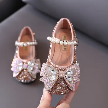 Pavasarį vaikų vieno batai pearl kalnų krištolas merginos princesė batai didelis lankas mergaitę batai
