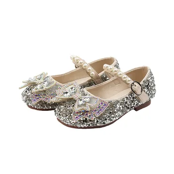 Pavasarį vaikų vieno batai pearl kalnų krištolas merginos princesė batai didelis lankas mergaitę batai