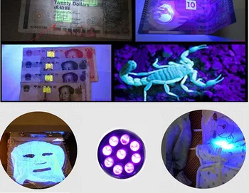Mini 9 LED UV Žibintuvėlis mini Violetinės spalvos apšvietimas Ultra Violet Flash Žibintuvėlis Šviesos lempos linterna Pinigų aptikimo AAA