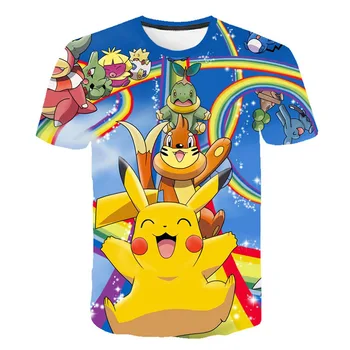 Pokemon Serijos Atspausdintas T-Shirt 3D Berniukas Mergaitė Drabužius Laukinių Veido Atsitiktinis O-Kaklo Vasaros trumpomis Rankovėmis Cosplay Juokinga T-Shirt Pokemon viršų