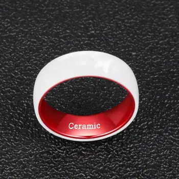 POYA Baltos Keramikos Vestuvių Juostoje 8mm Mens Raudonas Žiedas su Aliuminio Linijinės Interjero Comfort Fit