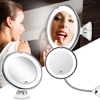 360 Laipsnių Sukimosi 10X LED Makiažo Veidrodėliai Tuštybės Veidrodis Šviesos Make up Veidrodėliai Led Miroir Grossissant Didinamąjį Kosmetinis Veidrodis