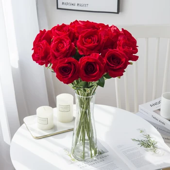 1 Krūva Šilkinių Rožių Puokštė Vaza Namų Vestuvių Nuotakos Aksesuarai Patvirtinimo Namų apyvokos prekės Rankdarbiams Dirbtinės Gėlės