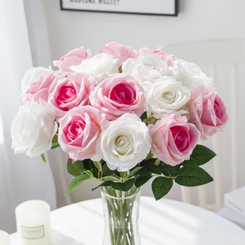 1 Krūva Šilkinių Rožių Puokštė Vaza Namų Vestuvių Nuotakos Aksesuarai Patvirtinimo Namų apyvokos prekės Rankdarbiams Dirbtinės Gėlės