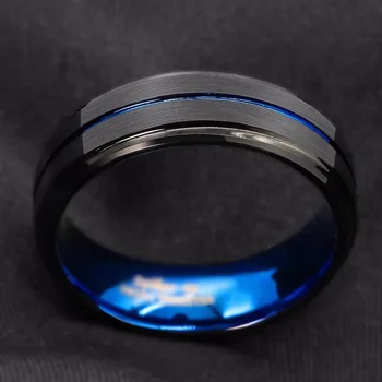 Vyriški Titano Žiedas, Juoda Juostinėmis Žiedas, Mėlyna Vyrų Mados Žiedas, Nerūdijančio Plieno Žiedas, Prabangus Temperamentas Šviesos