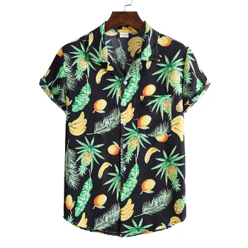 Kubos Vyrų Marškinius, Bananų, Ananasų Spausdinti Havajų Topai Marškinėliai Vyrams Vasaros trumpomis Rankovėmis Beach Dėvėti Atsitiktinis Atogrąžų Chemise Homme