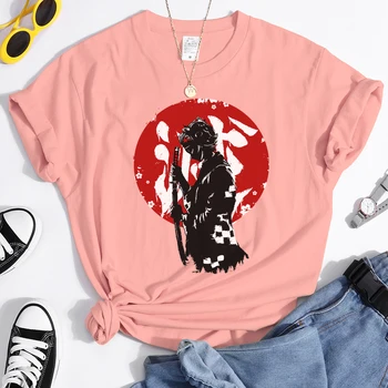 Demon Slayer Print T Shirt Harajuku Anime Drabužiai Moterims 2021 Naujas Vasaros O-Kaklo Streetwear Prarasti Negabaritinių Tee Viršūnes Moteris