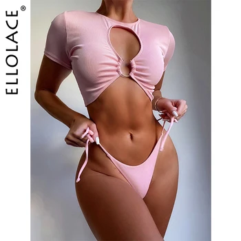 Ellolace Moterų maudymosi kostiumėlį, Tuščiaviduriai Iš maudymosi Kostiumėliai Moterims Seksualus Viršuje ir Žemo Liemens Kelnaitės Bikini 2021 Moterų Maudymosi Kostiumai Bikini Komplektas