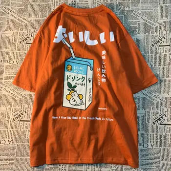 Medvilnės Hip-Hop Marškinėlius Moterims Japonų Kanji Laišką Gerti Print T Shirt Negabaritinių Streetwear Harajuku Vasaros Nauja Paauglių Laisvalaikio Viršūnės