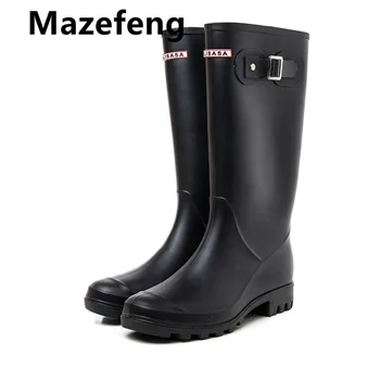 Mazefeng Prekės Gumos Rainboots Britų Klasikinis Aukštos Vamzdelis Vandeniui Batai WomenTall Lietaus Batai Moteriška Knee-high Moterų Batai