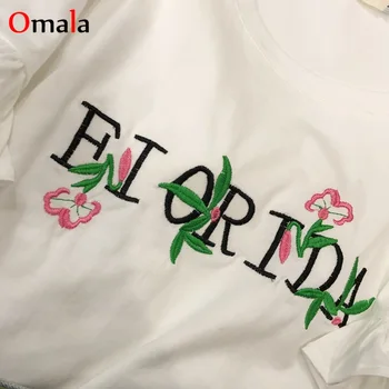 Korėjos kawaii Gėlių siuvinėjimas moterų marškinėliai harajuku drugelis rankovėmis slim mielas marškinėliai atsitiktinis 90s mergina balti marškinėliai, topai