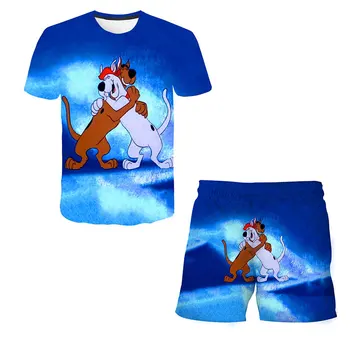 Vasaros Kostiumai Scooby T-marškinėliai, Šortai Kostiumas Atsitiktinis Palaidų T-shirt Spausdinti Gyvūnų Šortai Kostiumas Berniukams Ir Mergaitėms, Viršūnės Ir Kelnės 2 p