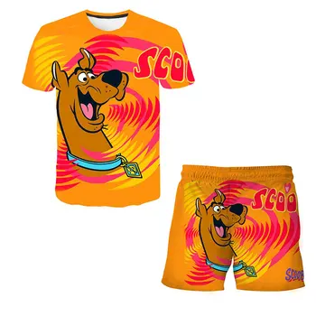 Vasaros Kostiumai Scooby T-marškinėliai, Šortai Kostiumas Atsitiktinis Palaidų T-shirt Spausdinti Gyvūnų Šortai Kostiumas Berniukams Ir Mergaitėms, Viršūnės Ir Kelnės 2 p