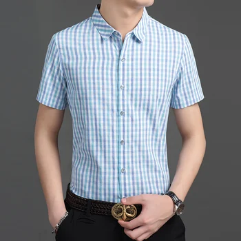 Aukščiausios Kokybės Naujas Vasaros Languotas Brand Slim Fit Marškinėliai Vyrams 2021 Korėjos Pledas Trumpas Rankovės Atsitiktinis Mados Vyrai Dizaineris Drabužius