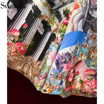 Svoryxiu Dizaineris Vasaros Vintage Sijonas tinka Moterų trumpomis Rankovėmis Kristalų Zawalcowany Spausdinti Palaidinė + Šortai Mados Dviejų dalių Komplektas