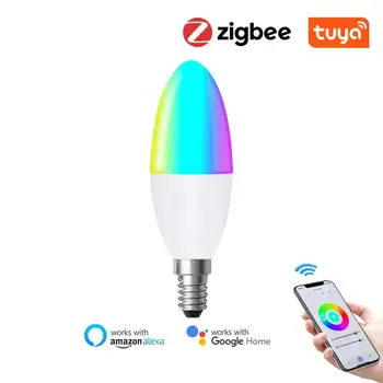 Tuya Smart Zigbee 3.0 E14 LED Žvakių Šviesos Lemputės Smart Home RGB+M+C Pritemdomi Lempa, Alexa, Google Namų Darbas Su Vartai