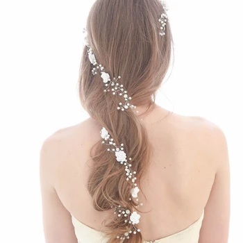 Naujas Perlas Hairband Vestuviniai Papuošalai Minkštas Keraminių Gėlių Rožančiai Vestuvių Plaukų Aksesuarų, Glausta Temperamentas Ilgai Juostelės Šukuosena