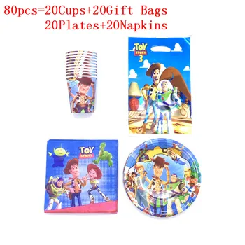 80Pcs/50Pcs Vienkartiniai Indai Disney Toy Story 4 Sumedėjusių Dizaino Popieriaus Plokštės +Puodeliai+Servetėlės+Dovanų Maišeliai Gimtadienio Prekes