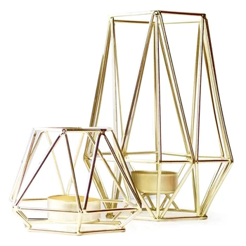 2 Aukso Geometrinis Metalo Tealight Žvakių Laikikliai Kambarį & Vonios Papuošalai - Centerpieces, Vestuvių ir Valgomasis