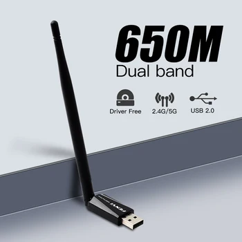 WiFi Belaidžio Tinklo Kortelė 650Mbps USB WiFi Anteną 2.4 G/5 ghz LAN Adapteris Dongle Dual Band 802.11 ac Imtuvas PC Nešiojamas Win10