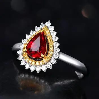 Prabanga 925 Sterlingas Sidabro Vandens Lašas Raudonas Kubinis Cirkonis Akmuo, Elegantiškas Vestuvių Žiedas-Metį Vestuvinį Žiedą, Moterims Naujos Mados
