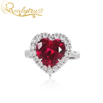 Prabanga 925 Sterlingas Sidabro Širdies Ruby Žiedai Moterims Romantiška Rožinė Deimantų Halo Meilės Pažadas Žiedas Vestuvinis Nuotakos Papuošalai