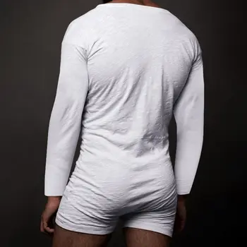 Mados Vyrų Jumpsuit Pižama Sleepwear 2021 Naujas Stilius vientisos Spalvos ilgomis Rankovėmis Slim Fit Mygtukų Romper Playsuit Trumpas Kelnes