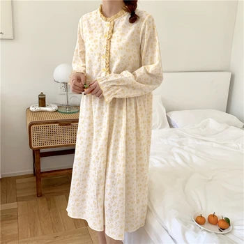 Pavasario spausdinimo, medvilnės pižamą ilgomis rankovėmis sleepwear moterų namų drabužius suknelė raukiniai prarasti tiesiai sleeodress pižama Y306