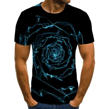 Įdomus 3D vyriški T-shirt juoda trimatis grafikos marškinėliai vyriški laisvalaikio viršūnes vasaros mados O-kaklo marškinėliai plius dydis streetwear