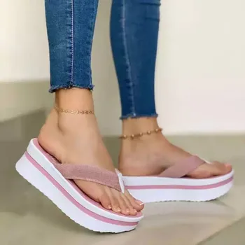 Vasaros moterų mados nuolydis posvyrio kampas sandalai atsitiktinis paplūdimio moterų storio-soled šlepetės minkšto dugno spalvų atitikimo sandalai moterims