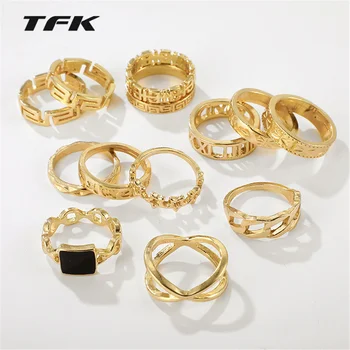 TFK Europos Ir Amerikos Stiliaus Naujas Cirkonis Atidaryti Žiedas 10 dalių Komplektas Asmeninį Nustatyti Žiedas Ponios Mados Uodega Žiedą ant kitos