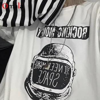 Rudenį marškinėlius Atsitiktinis Raidžių Spausdinti O-Kaklo juostele Tees Kūrybiškumą Laisvi Marškinėliai Moterims ilgomis Rankovėmis Negabaritinių viršuje Hip-Hop Streetwear