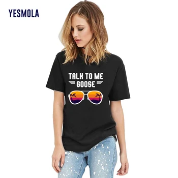 YESMOLA moteriški marškinėliai Kalbėti Su Manimi Žąsų Laišką, Akiniai nuo saulės, Print T-Shirt Vasaros Mados Atsitiktinis O-kaklo Viršūnes Harajuku Marškinėliai