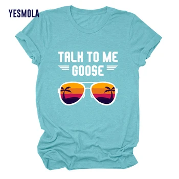 YESMOLA moteriški marškinėliai Kalbėti Su Manimi Žąsų Laišką, Akiniai nuo saulės, Print T-Shirt Vasaros Mados Atsitiktinis O-kaklo Viršūnes Harajuku Marškinėliai