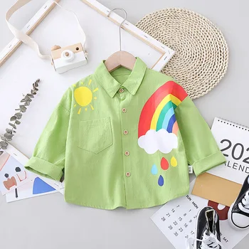 Vaikų drabužiai 2020 kūdikių rudens drabužių naujagimį berniuką atvartas vaivorykštė marškinėliai ilgomis rankovėmis dviejų dalių kostiumas