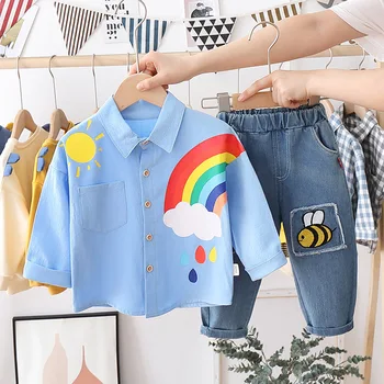 Vaikų drabužiai 2020 kūdikių rudens drabužių naujagimį berniuką atvartas vaivorykštė marškinėliai ilgomis rankovėmis dviejų dalių kostiumas