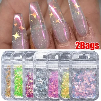 2 Bags Ultrathin Laser Star Nail Sequins for Nails Colorful Holographics Flakes Paillette Tool Nail Art Decorations DIY Design