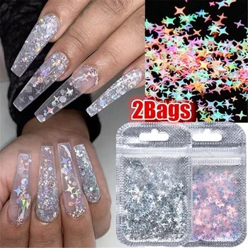 2 Bags Ultrathin Laser Star Nail Sequins for Nails Colorful Holographics Flakes Paillette Tool Nail Art Decorations DIY Design