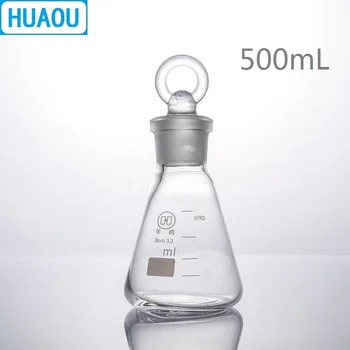 HUAOU 500 ml Kūginę Kolbą Borosilikatinio 3.3 Stiklo su matinio Stiklo Kamščiu, Laboratorinė Chemija, Įranga